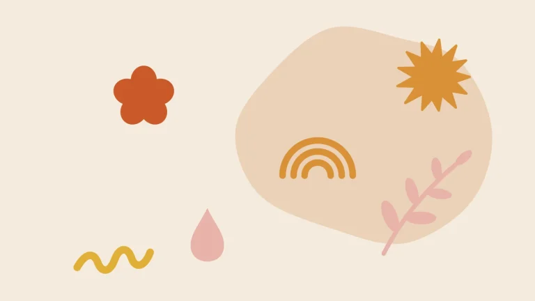 Ilustração com flor, folhas e sol — alimentação saudável na gravidez